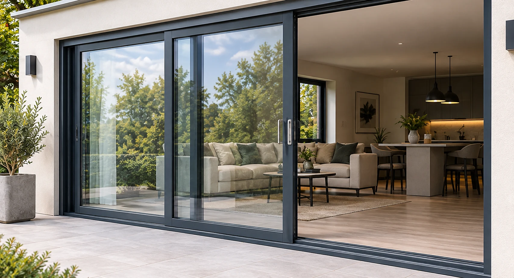 Approved Alunet Patio Standard CGI: the complete sliding-door assembly with an open section