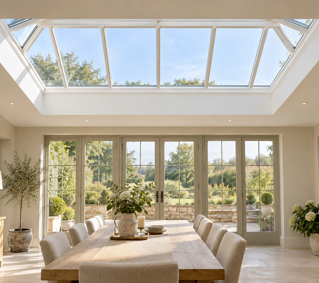 Interior view showing the complete Korniche roof lantern above a bright room